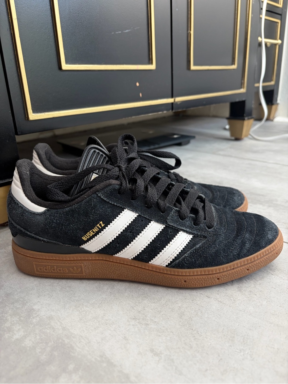 adidas Busenitz Black Suede Skate Sneakers with White Stripes